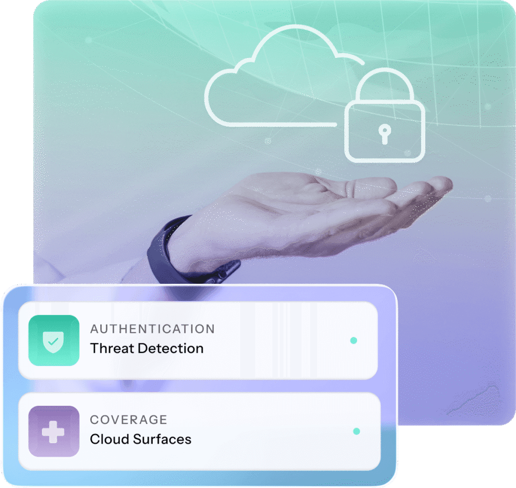 Visual representation of cloud security, featuring icons for authentication and threat detection.